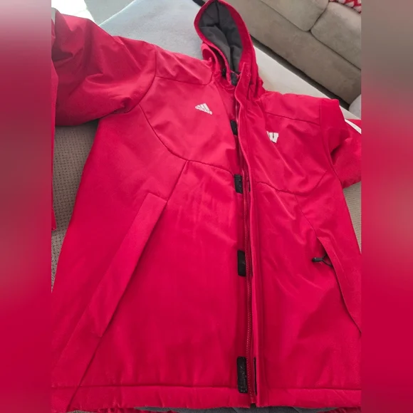Wisconsin Badgers Jacket Mens M Adidas Clima Proof Winter Parka Insulated Team